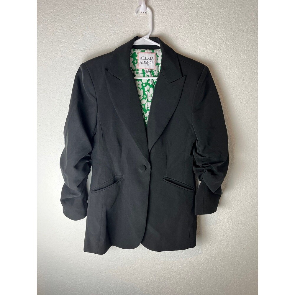 Alexia Admor Blazer Womens 6 Ruched Sleeve Button Front Floral Lining Office Wor